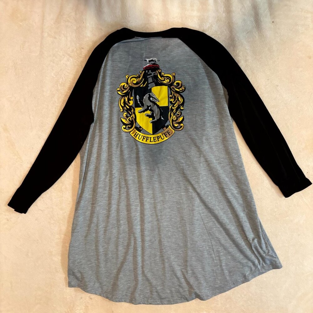 Harry Potter Hufflepuff XXXL Raglan Sleep Shirt PJ Nightgown PJammy - Picture 5 of 6